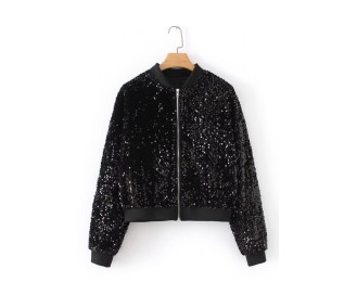 Black Cropped Sparkly Sequin Jacket | Liz – IVE