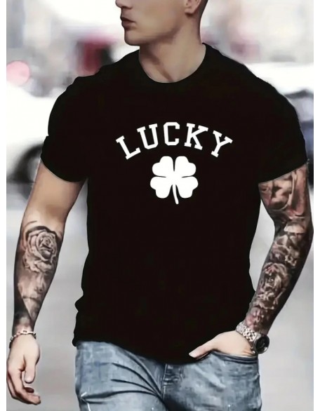 LUCKY Four – Leaf Clover Printed Pure Cotton T-shirt Black
