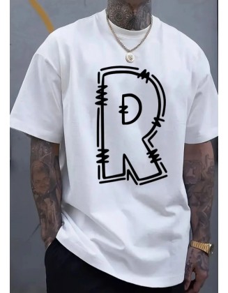 Black Letter Patterns Printed T-shirts White