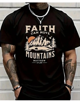 FAITH CAN MOVE MOUNTAINS Printed Pure Cotton T-shirt Black