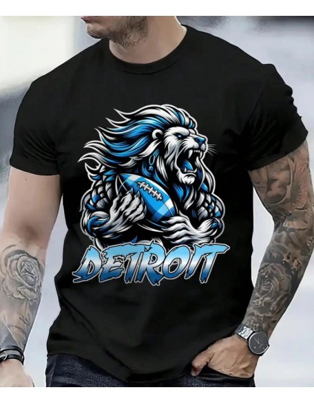 Lion Holds Rugby Ball Printed Pure Cotton T-shirt Black