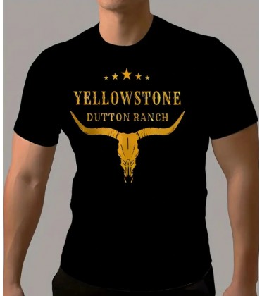 YELLOWSTONE DUTTON RANCH Printed Pure Cotton T-shirt Black