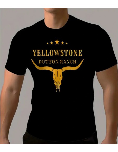 YELLOWSTONE DUTTON RANCH Printed Pure Cotton T-shirt Black