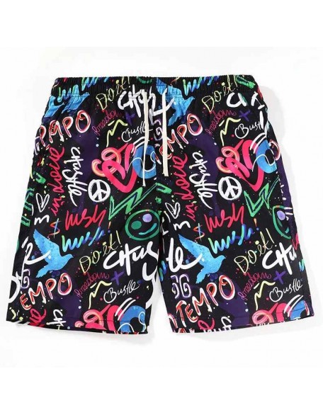 Quick drying Knee length beach shorts blue flying bird print