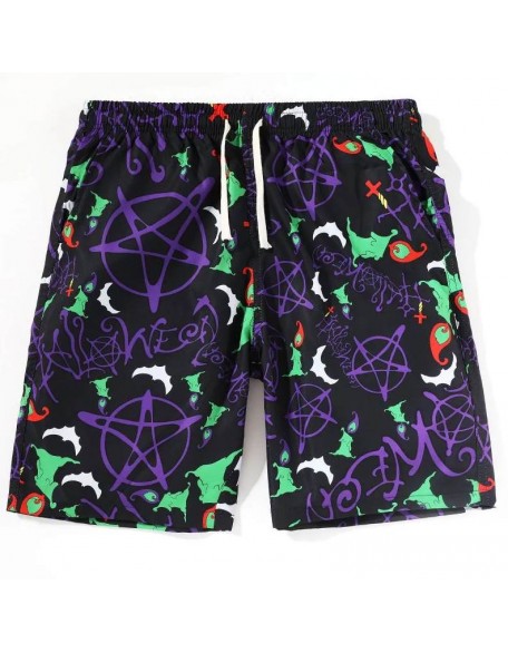 Quick drying Knee length beach shorts Halloween pentagrams print