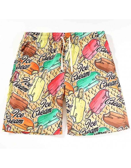 Quick drying Knee length beach shorts Ice Cream print