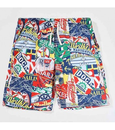 Quick drying Knee length beach shorts nautical – themed pattern print