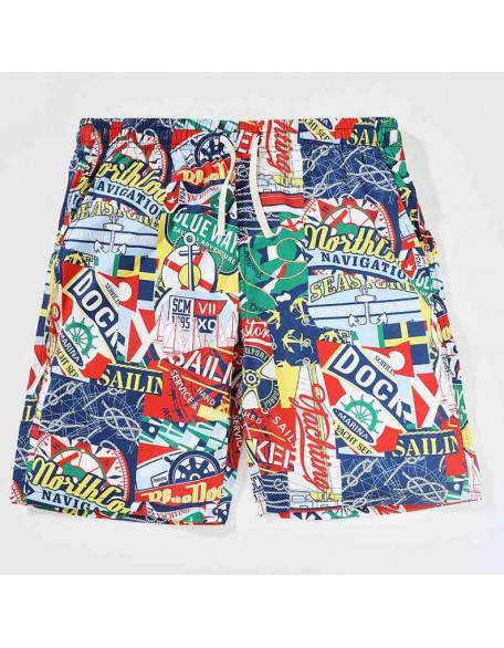 Quick drying Knee length beach shorts nautical – themed pattern print